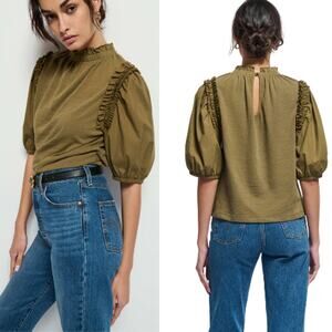 NEW Nation LTD Roya Ruffle Neckline Poplin Shoulders Blouse Size: Extra Small